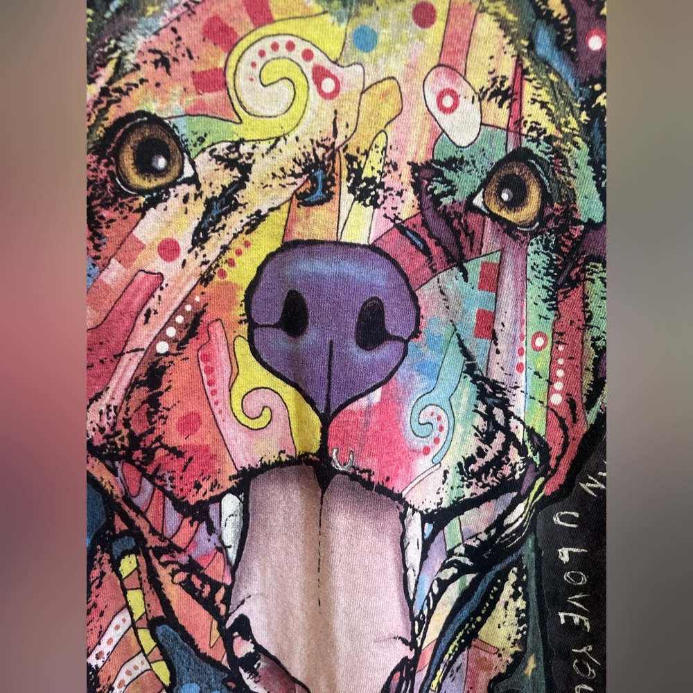 3D TEES tie dye pittie art tee.Art licensed by Dean Russo. EUC